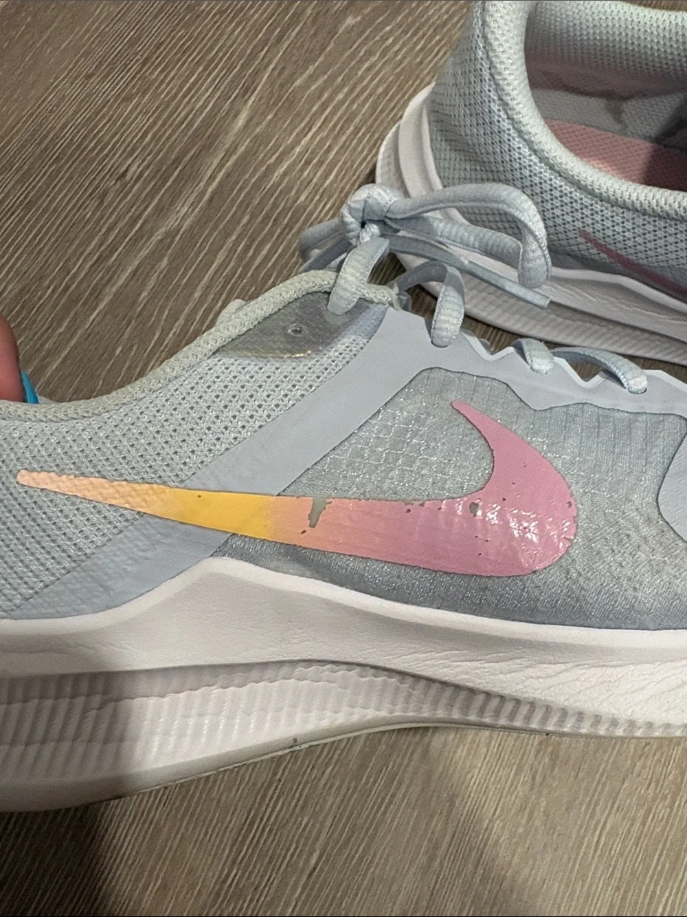 Nike Youth Lightweight Athletic Sneakers - Light Blue with Pink Accents